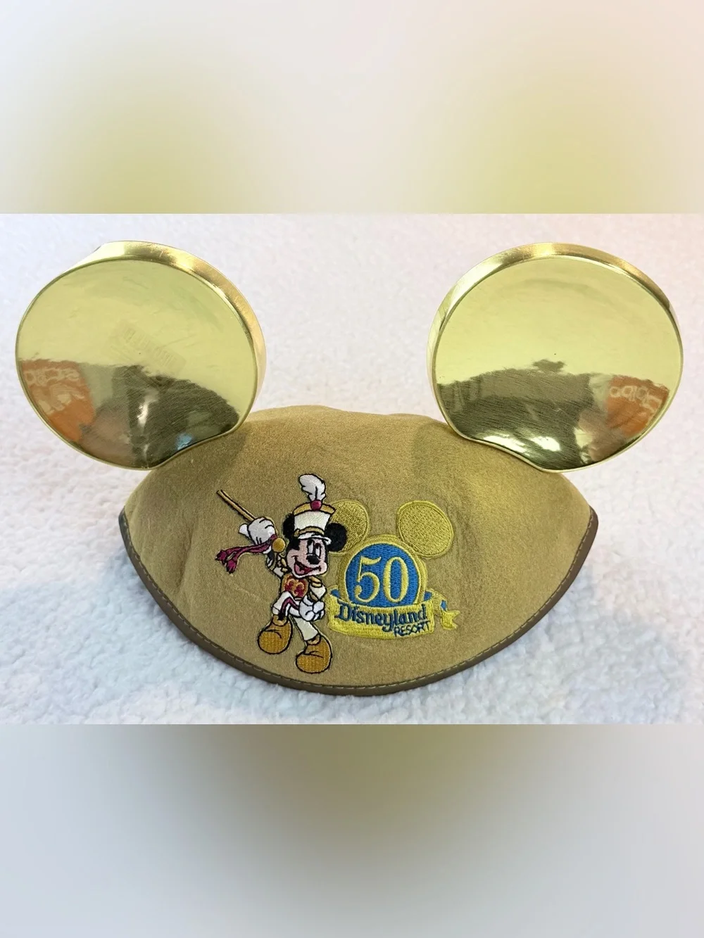 (VTG) DISNEY • Kids Gold Disneyland Resort 50th Anniversary Mickey Ears Hat, OS
